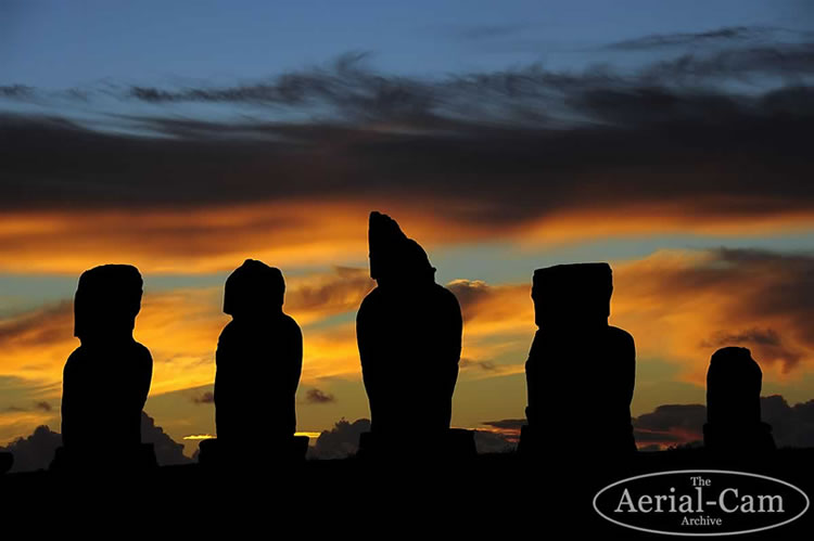 Easter Island Moai statues sunset